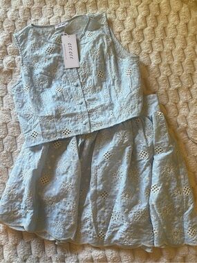 Womens GeeGee Light Blue Eyelet Two-Piece Dress Set